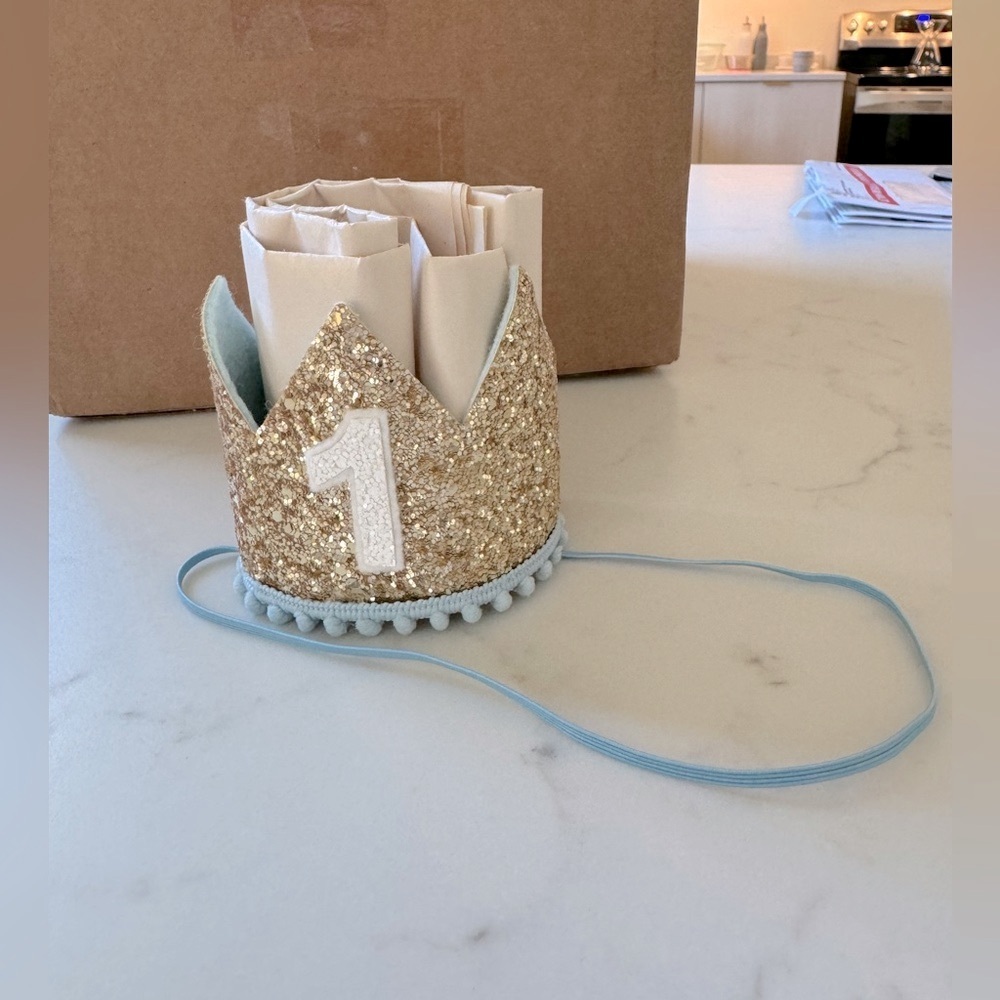 Baby Boy Embroidered First Birthday Crown